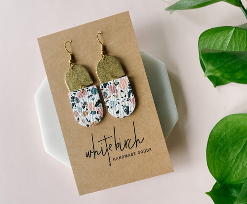 Terrazzo Leather with Brass Accent Earrings