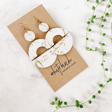 Load image into Gallery viewer, White with Gold Fleck Leather Bold Statement Earrings
