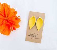 Load image into Gallery viewer, Canary Yellow Leather Leaf Earrings
