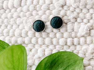 Dark Green Leather Stud Earrings