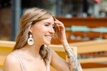 Load image into Gallery viewer, White with Gold Fleck Leather Bold Statement Earrings
