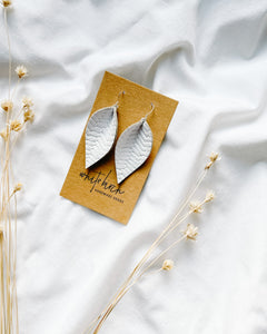 White Braided Leather Leaf Earrings
