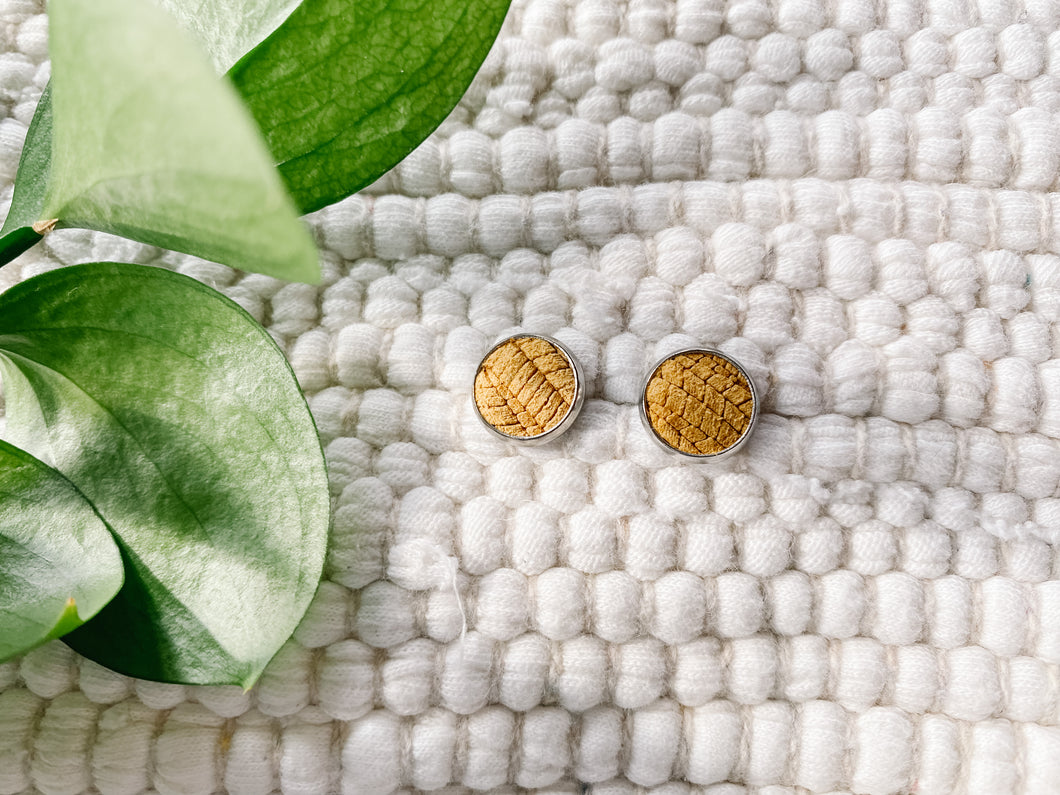 Oak Brown Textured Suede Leather Stud Earrings