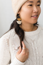 Load image into Gallery viewer, Beige Leather and Brass Half Moon Stacked Earrings

