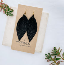Load image into Gallery viewer, Black Braided Leather Leaf Earrings
