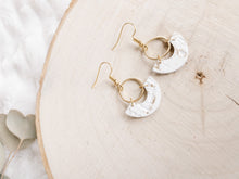 Load image into Gallery viewer, White and Gold Fleck Leather and Brass Ring Earrings
