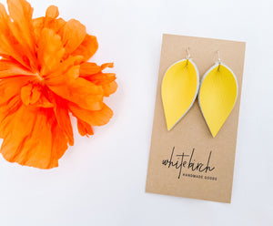 Canary Yellow Leather Leaf Earrings