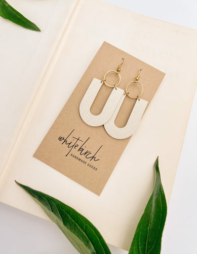 White Corn U-Shaped Leather & Brass Ring Earrings