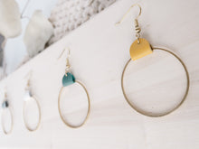 Load image into Gallery viewer, Mustard Yellow Leather &amp; Brass Circle Earrings
