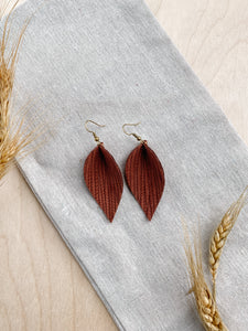 Cinnamon Textured Leather Leaf Earrings