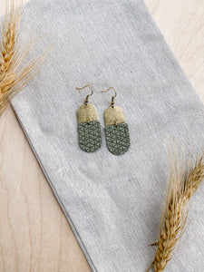 Olive Green Suede Leather with Brass Accent Earrings