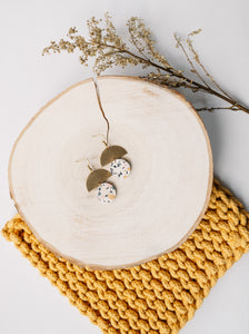 Terrazzo Cork Leather Small Circle & Brass Half Circle Stacked Earrings