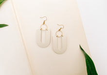 Load image into Gallery viewer, White Corn Colour U-Shaped Leather &amp; Brass Ring Earrings
