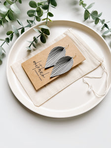 Grey Skies Leather Leaf Earrings