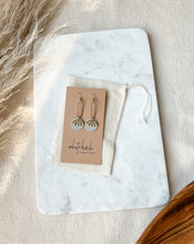 Load image into Gallery viewer, Primer Grey Leather &amp; Brass Sunburst Geometric Earrings
