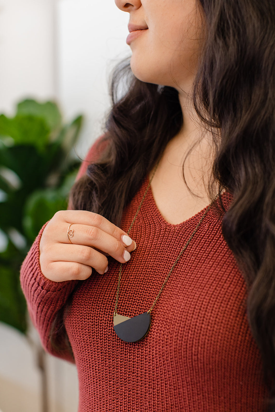 Geometric Army Green & Black Leather Necklace