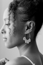 Load image into Gallery viewer, Black Leather Petal Hoop Earrings.
