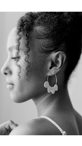 Light Blue Leather Petal Hoop Earrings